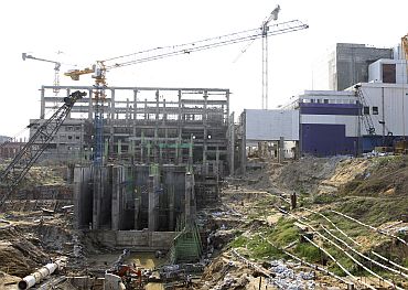 A general view shows ongoing construction for a prototype fast breeder reactor is pictured at the Indira Gandhi Centre for Atomic Research in Kalpakkam, Tamil Nadu