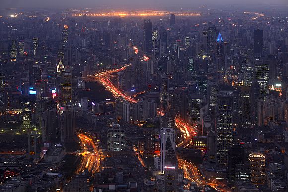A view of the city skyline from the Shanghai Financial Centre building