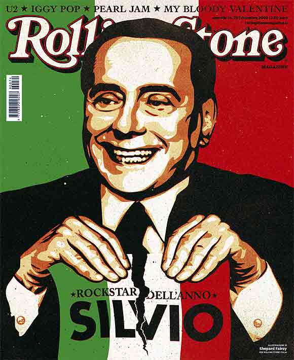 Italian Prime Minister Silvio Berlusconi is represented on the cover of Rolling Stone Magazine