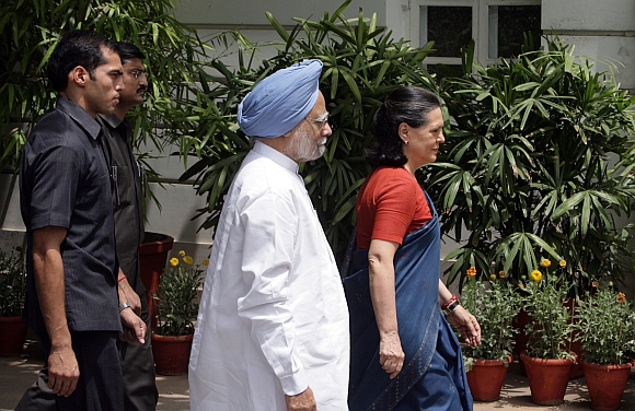 Congress President Sonia Gandhi with PM Singh