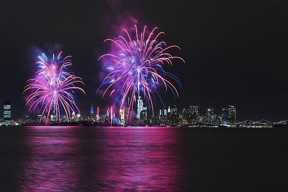 Fireworks adorn the New York syline as it celebrates Lady Liberty's birthday
