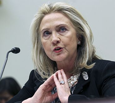 US Secretary of State Hillary Clinton talks at the House Foreign Affairs Committee at a hearing on Afghanistan and Pakistan on Capitol Hill in Washington on October 27.