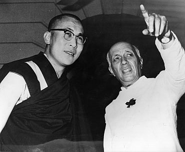 Tibetan spiritual leader the Dalai Lama with then Prime Minister Jawaharlal Nehru in New Delhi in this April, 1961 photograph