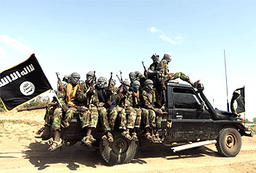 Members of al Shabaab, a militant group linked to Al Qaeda, outside Somalia's capital Mogadishu