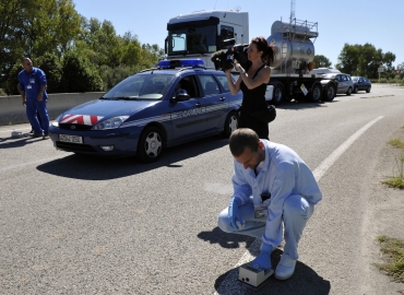 A technician checks radioactivity levels after an explosion at the French nuclear waste treatment site