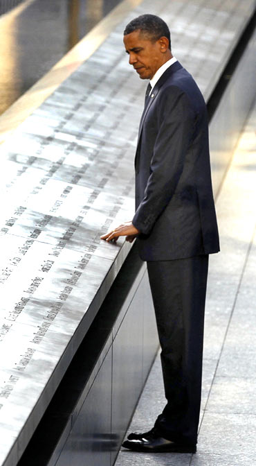 US President Barack Obama at the 9/11 memorial in New York, September 11, 2011