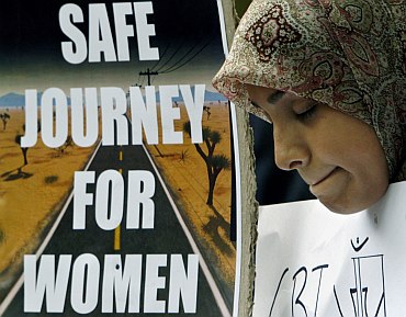 A woman protests against atrocities committed during the Gujarat riots