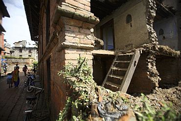 A house that was destroyed by the magnitude 6.8 earthquake that struck Nepal, India and Bangladesh