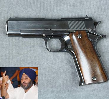 Llama pistol. (Inset) Sukhbir Singh Badal