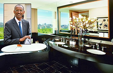 The Mandarin Oriental in New York (inset) Rwandan President Paul Kagame