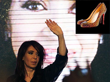 Argentina President Christina Fernandez de Kirchner (inset) a pair of Louboutin shoes