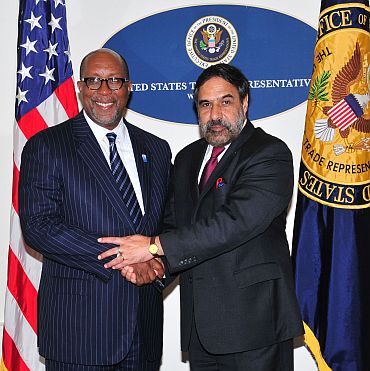 Commerce Minister Anand Sharma with the US Trade Representative Ron Kirk in Washington
