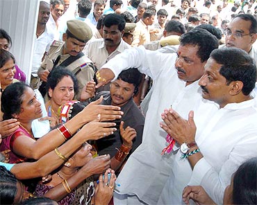 AP CM Kiran Kumar Reddy greets supporters at a function on Saturday