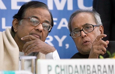 Home Minister P Chidambaram with Finance Minister Pranab Mukherjee
