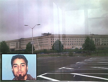 A surveillance photo that the FBI says was taken of the Pentagon by the accused is seen in a handout photo released by the US Justice Department. (inset) Rezwan Ferdaus