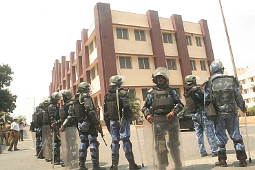 RAF personnel deployed outside the Andhra secretariat in Hyderabad