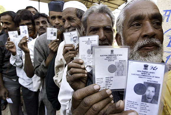 Voters in Bhopal wait to cast their votes