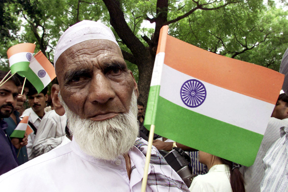 A Muslim activist during a demonstration in New Delhi