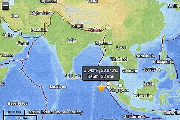 Map showing the epicentre of the earthquake