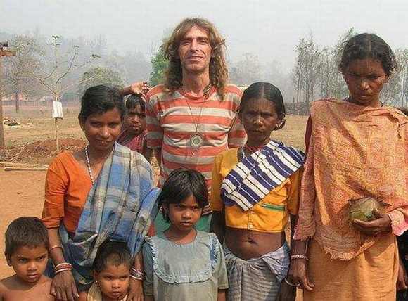 Paolo Bosusco  with locals at an undisclosed location in Odisha