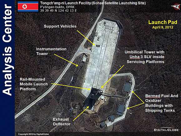 The Tongchang-ri rocket launch facility in North Korea is seen in this handout satellite image from DigitalGlobe taken on April 9 and released April 11