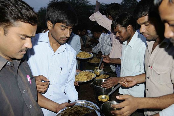 Students at the Osmania University participating in a beef festival on Sunday