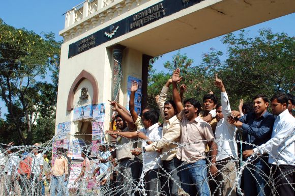 A file photograph of Osmania University students protesting for a separate Telangana