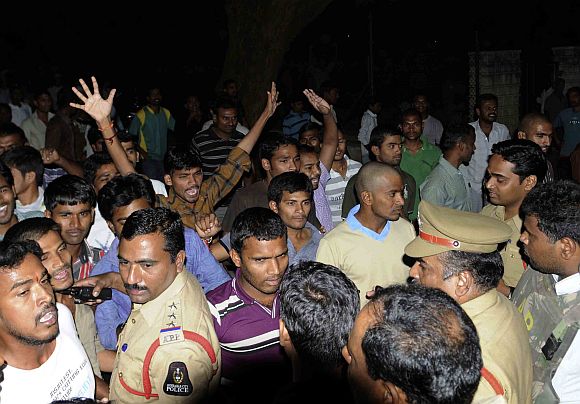 Student groups clash over the beef festival at the Osmania University on Sunday