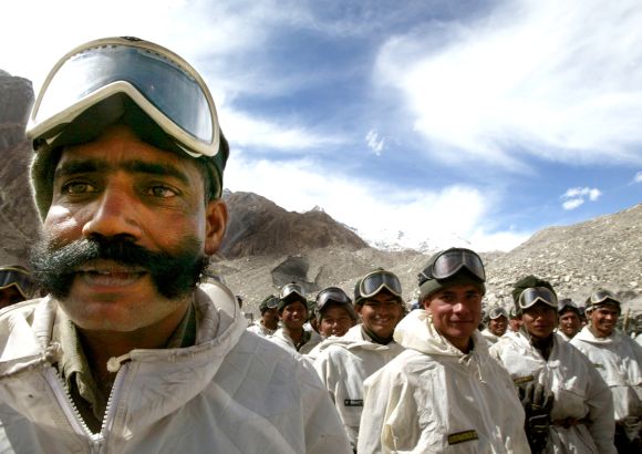 File image of Indian army soldiers mustering at their base camp after returning from training at Siachen glacier.