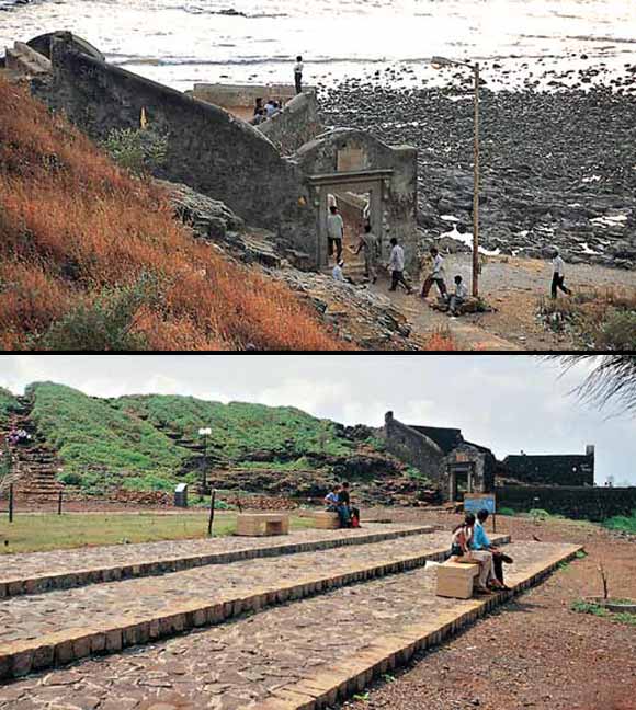 Bandra Fort then (above) and now (below) from PK Das's book On the Waterfront