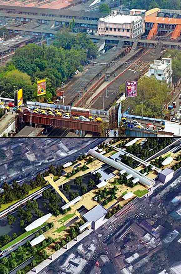 The present day Dadar station (above) and the proposed plan (below).