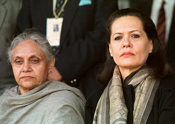 Congress president Sonia Gandhi (right) with Delhi Chief Minister Sheila Dixit