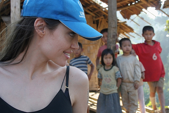 Angelina Jolie is seen with Karenni refugee children in Thailand's Mae Hong Son Province, near the Thai-Myanmar border