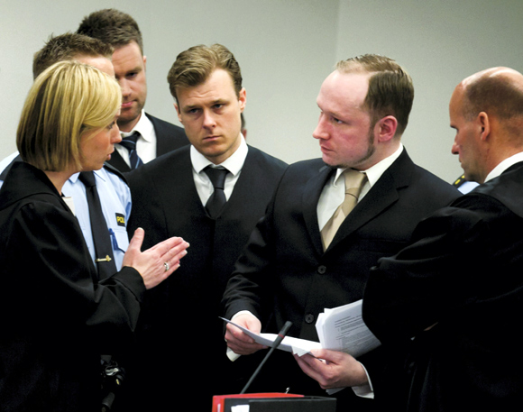Prosecutor Inga Bejer Engh speaks to Norwegian mass killer Anders Behring Breivik
