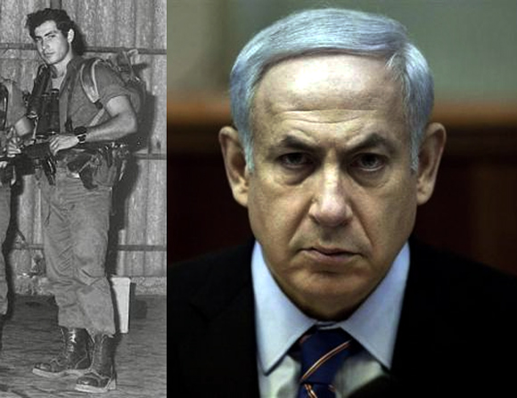 Benjamin Netanyahu as a Sayeret Matkal commando in the 1970's (L);  Israeli Prime Minister Benjamin Netanyahu now