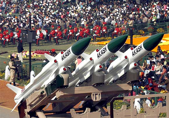 Akash missiles are displayed during the Republic Day parade