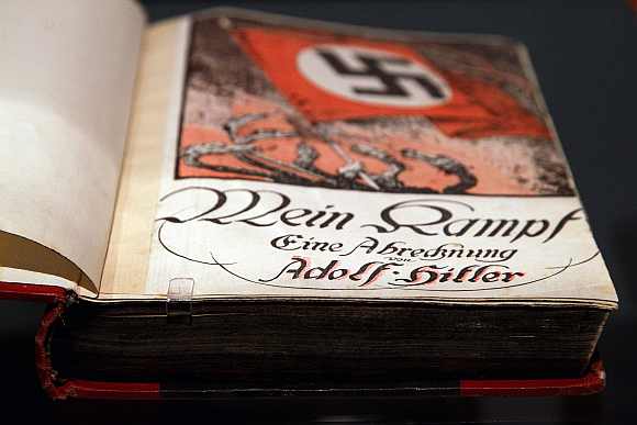 The book 'Mein Kampf' by Adolf Hitler is pictured at the German Historical Museum