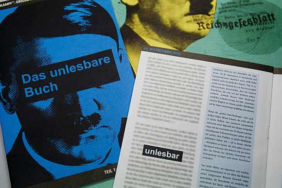 A magazine supplement with an image of Adolf Hitler and the title 'The Unreadable Book' is pictured in Berlin January 26, 2012. Excerpts from Hitler's Mein Kampf were wiped from the magazine supplement before it went on sale in Germany following the threat of legal action from the state of Bavaria