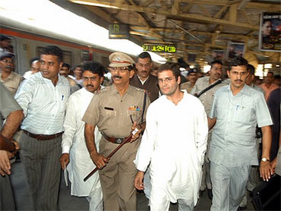 Rahul Gandhi about to board a suburban local train during his last visit to the city in Feb, 2010