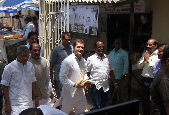 Rahul Gandhi visits B R Ambedkar's memorial Chaityabhoomi at Dadar, Mumbai with other Congress leaders, on Friday