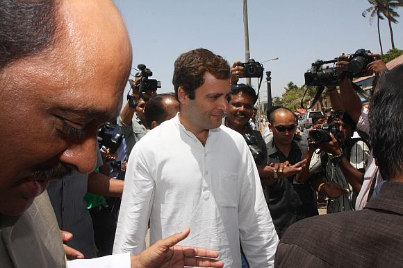 Rahul Gandhi is seen with Manikrao Thakre entering Chaityabhoomi on Friday