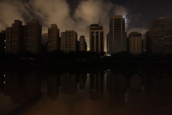 Dark buildings are seen during a blackout in Sao Paulo November 11, 2009