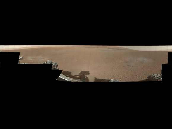This is the first 360-degree panorama in colour of the Gale Crater landing site taken by NASA's Curiosity rover