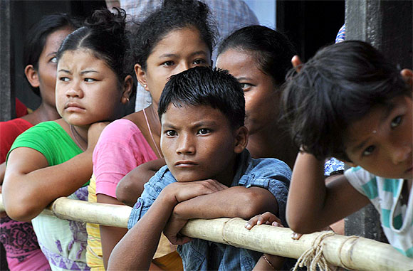 Teenagers affected by ethnic violence inside a relief camp at Deborgaon in Kokrajhar district
