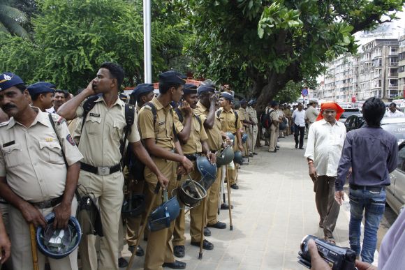 Stringent security measures were put in place during MNS' protest march and rally in Mumbai on Tuesday