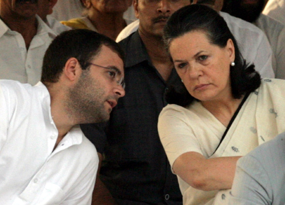 Congress Vice President Rahul Gandhi with his mother and party chief Sonia