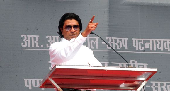 MNS chief Raj Thackeray addressing a rally in Mumbai
