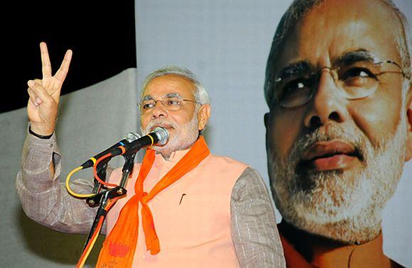 Gujarat Chief Minister Narendra Modi at an election rally