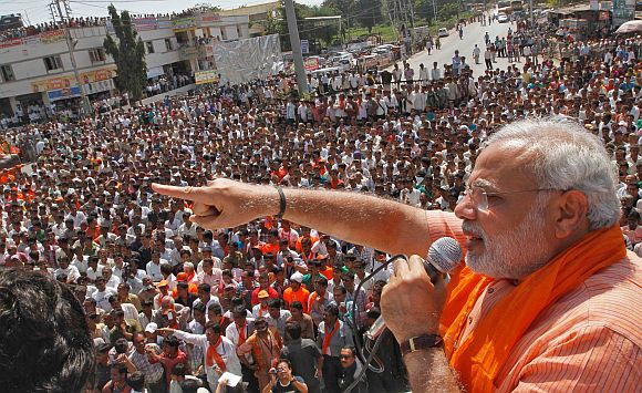 Narendra Modi addresses an election rally