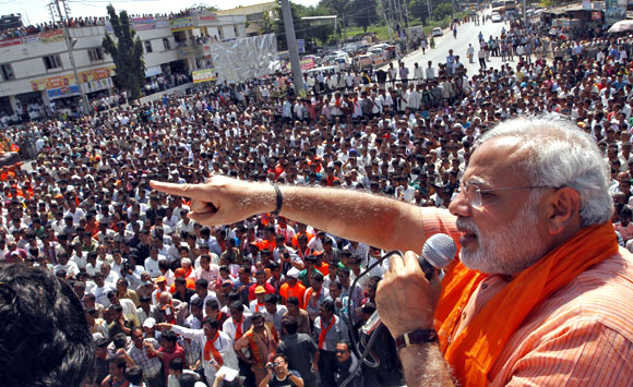 Gujarat Chief Minister Narendra Modi during an election rally in Dokar, Gujarat